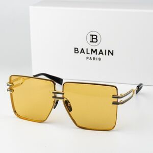 Balmain Women Sunglasses Titanium Gold Black Amber Oversized Square GENDARME
